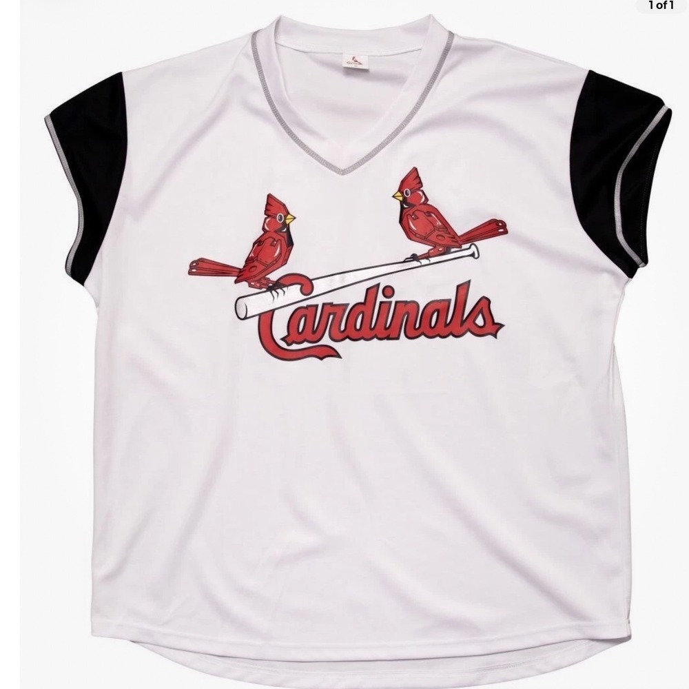 St‎ Louis Cardinals MLB Fan Jersey XL White V-Neck Cap Sleeve Baseball Shirt